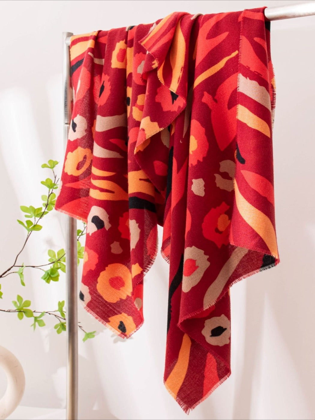 Scarvii - Red & Orange Floral Print Scarf Shawl