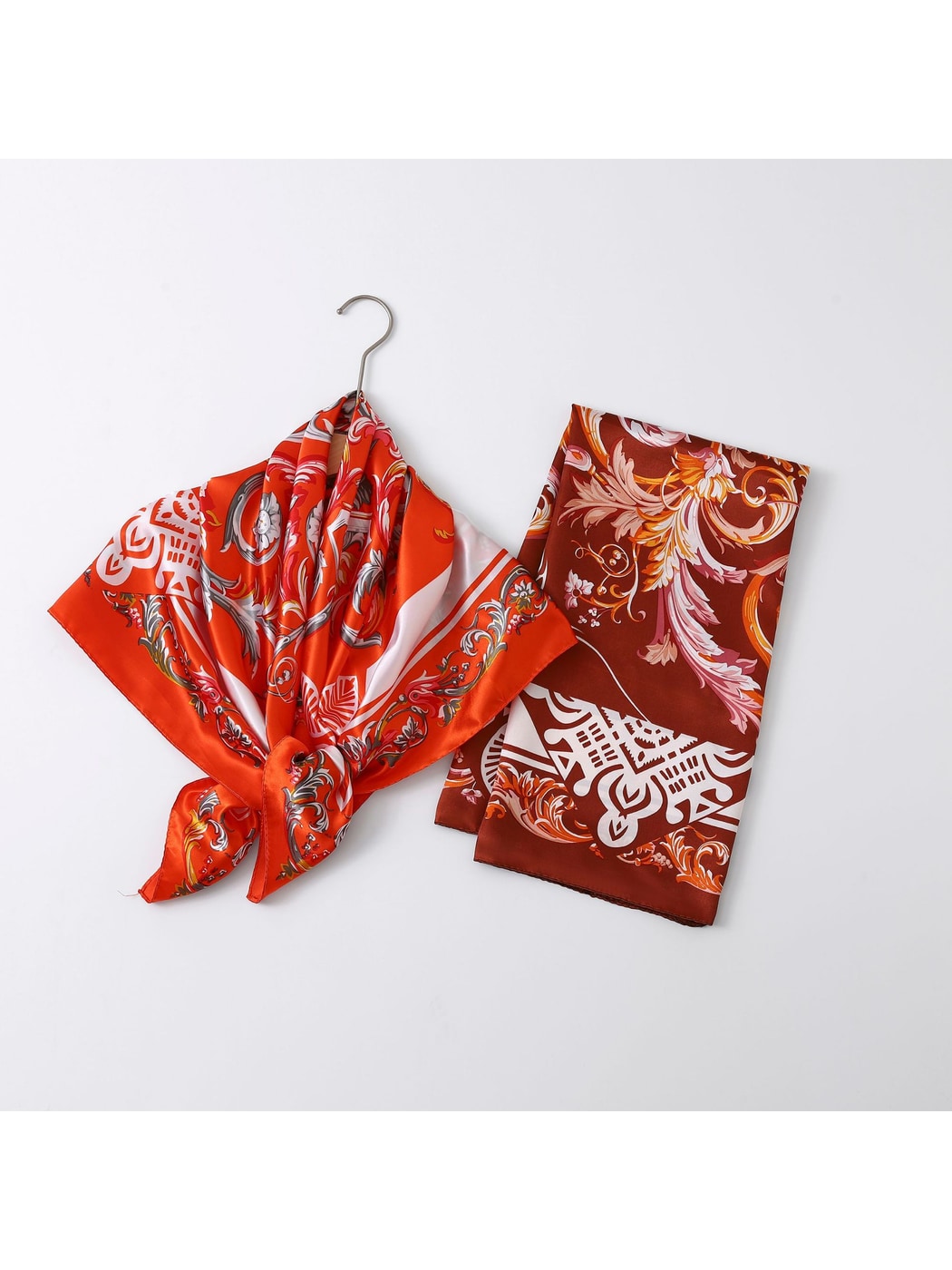 Scarvii - Vibrant Baroque Scroll Printed Square Scarf