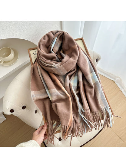 Scarvii - Soft Look Plaid Fringe Layering Scarf