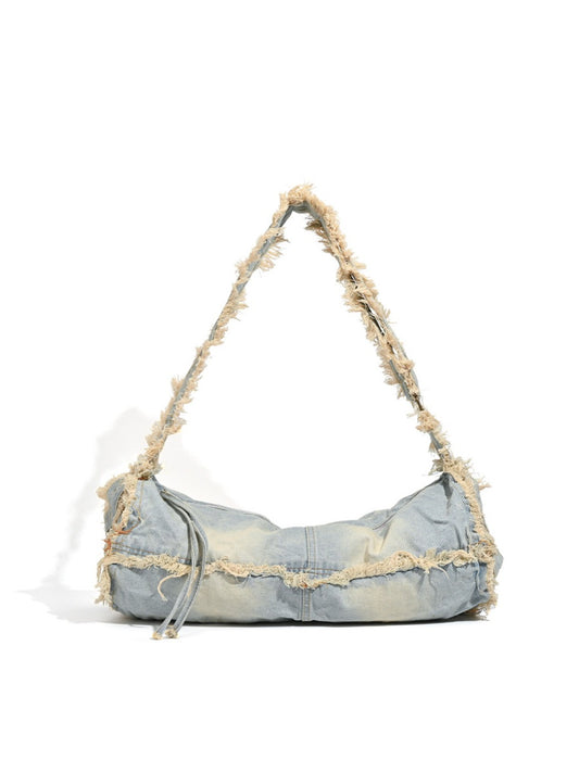 Cosbai - Large-capacity Washed Denim Bag with Shoulder Strap