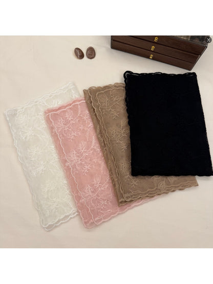 Scarvii - Embroidered Mesh Oblong Scarf with Floral Detail