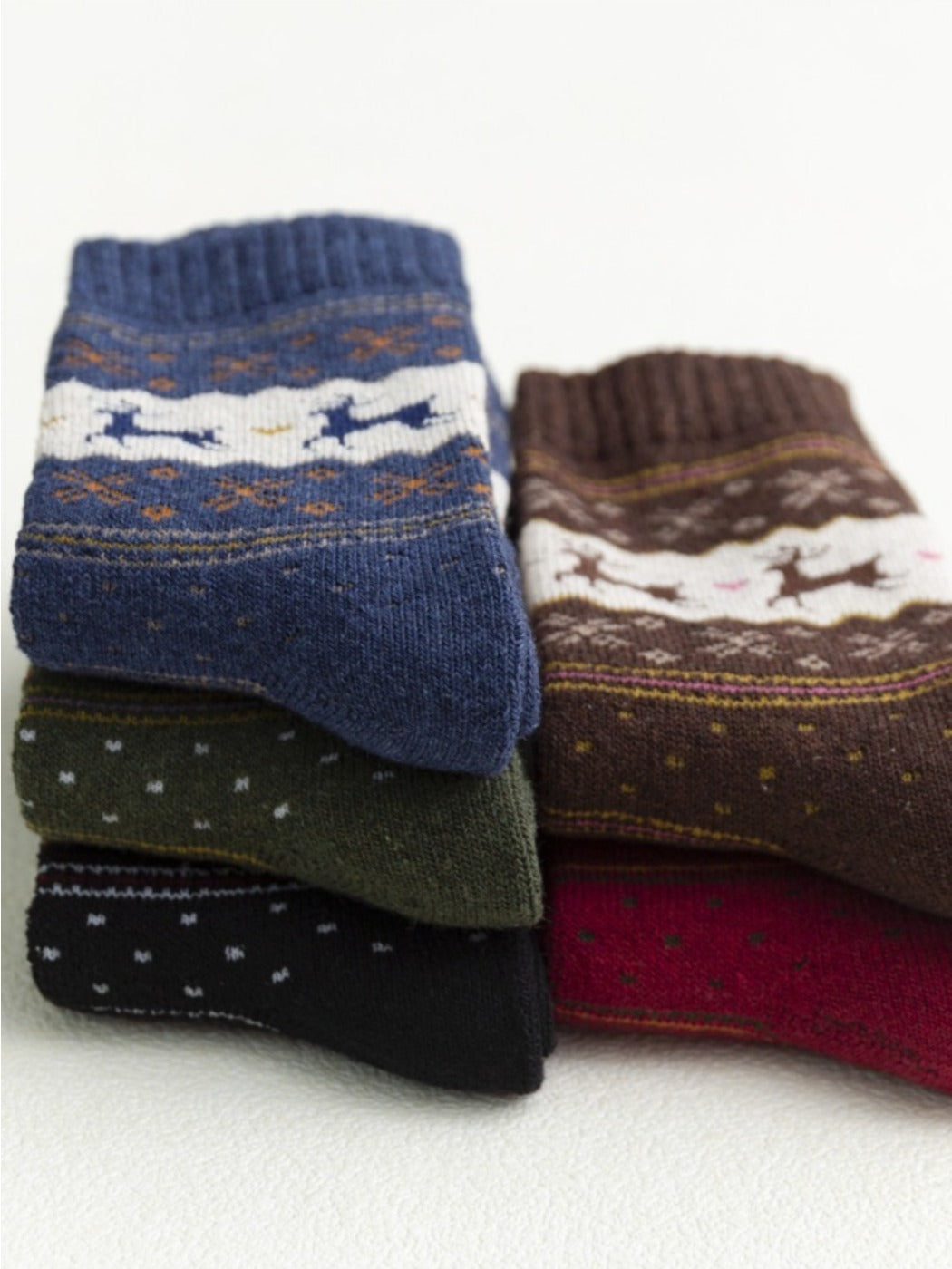 Rufia - Mid-Calf Winter Socks with Christmas Patterns - 5 Pairs/Pack