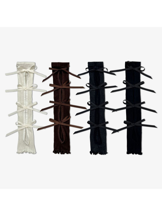 Cozyra - Ribbon Tie Striped Knit Leg Warmers