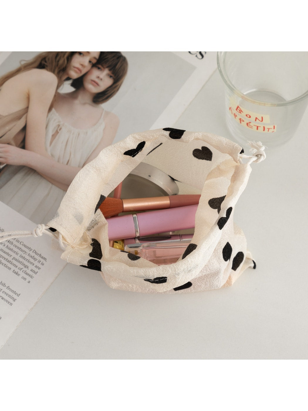 Cosbai - Heart Print Daily Organizer Drawstring Bag