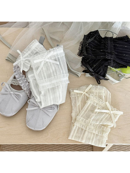 Rufia - Sweet Lace Trim Detail Ribbed Sheer Crew Socks