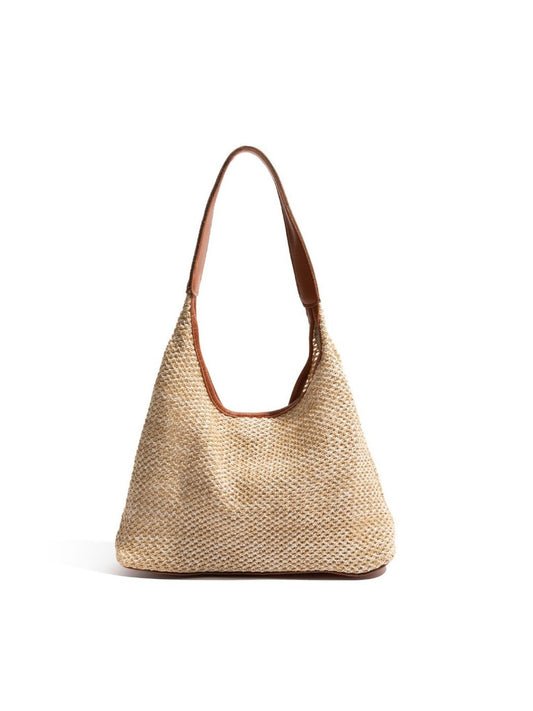 Cosbai - Spacious Light Brown Minimalist Woven Shoulder Bag