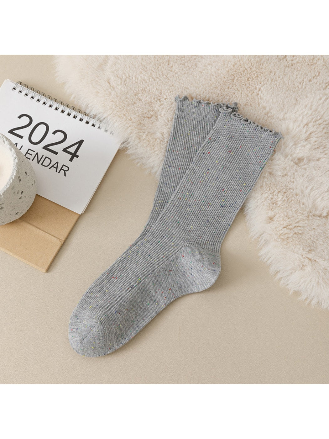 Rufia - Heathered Ribbed Casual Crew Socks