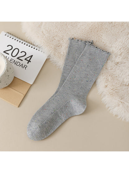 Rufia - Heathered Ribbed Casual Crew Socks