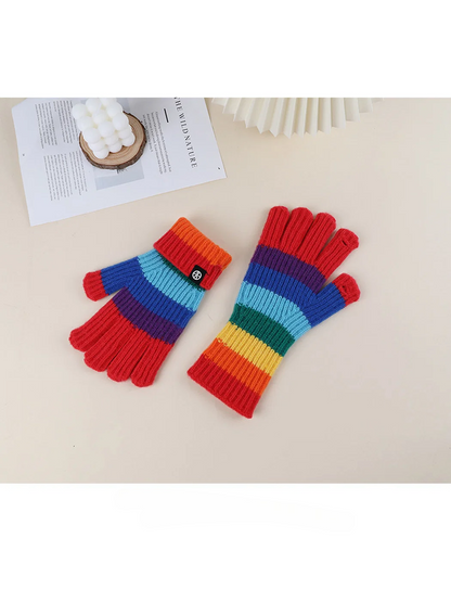 Gloving - Rainbow Striped Ribbed Knit Gloves