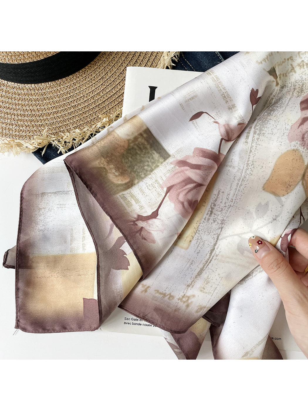 Scarvii - Floral Print Square Scarf