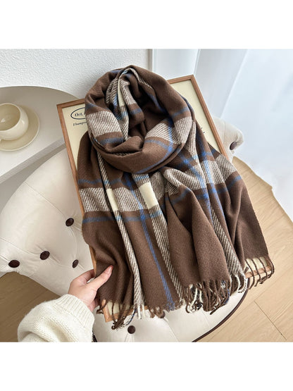 Scarvii - Soft Look Plaid Fringe Layering Scarf