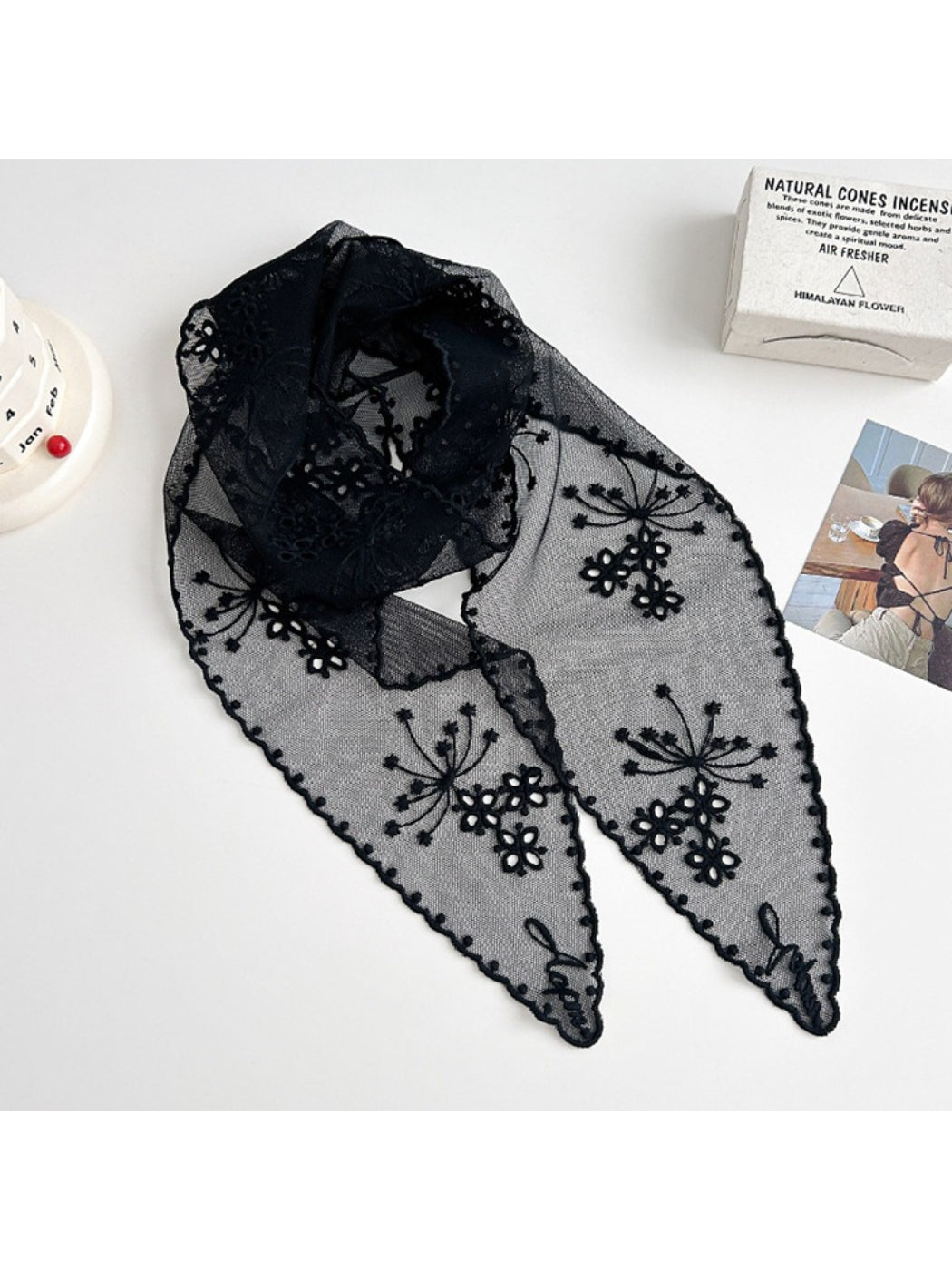 Scarvii floral mesh skinny scarf folded neatly highlighting lightweight mesh material