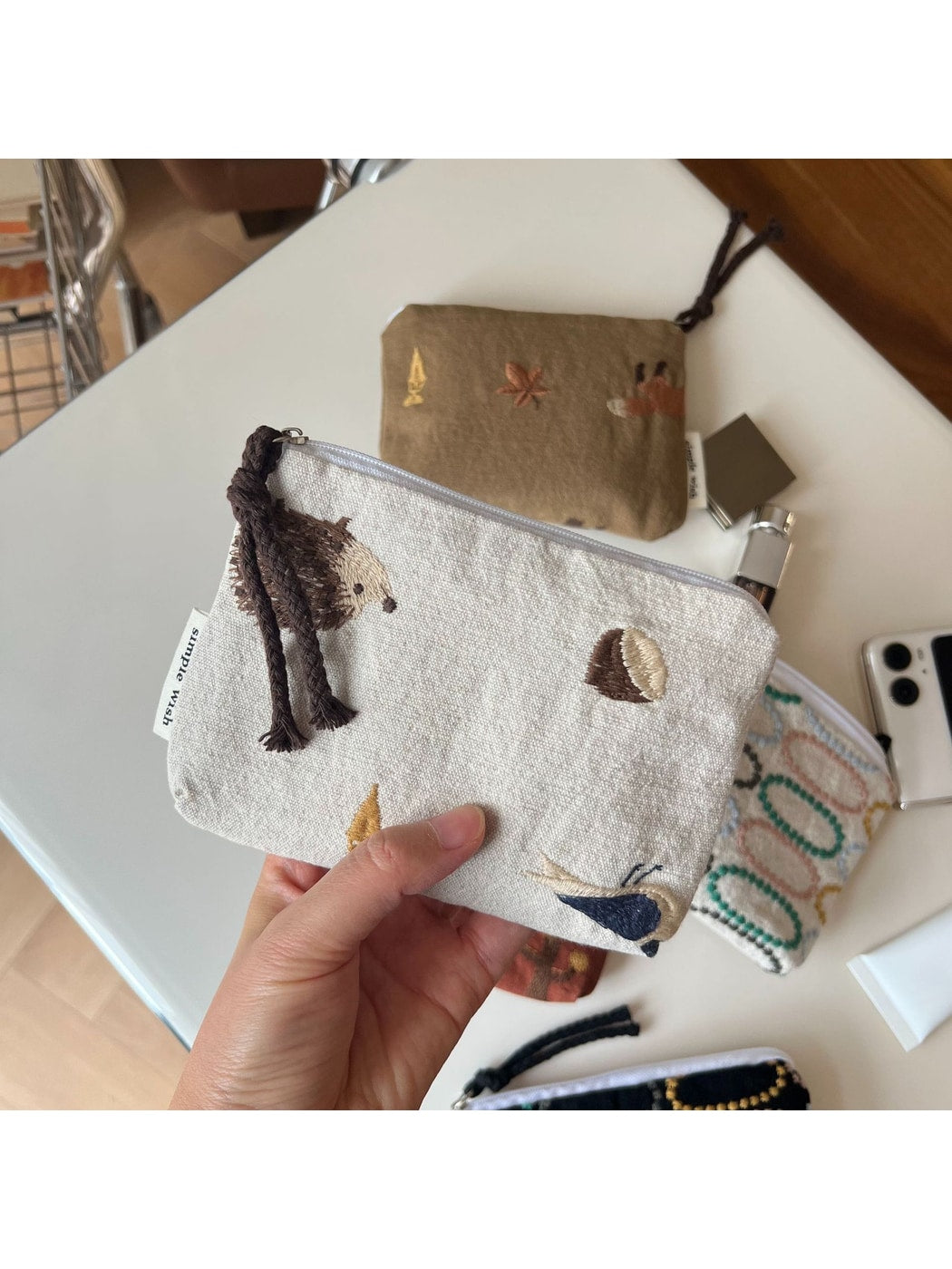 Cosbai - Retro Embroidered Rectangular Zip Pouch