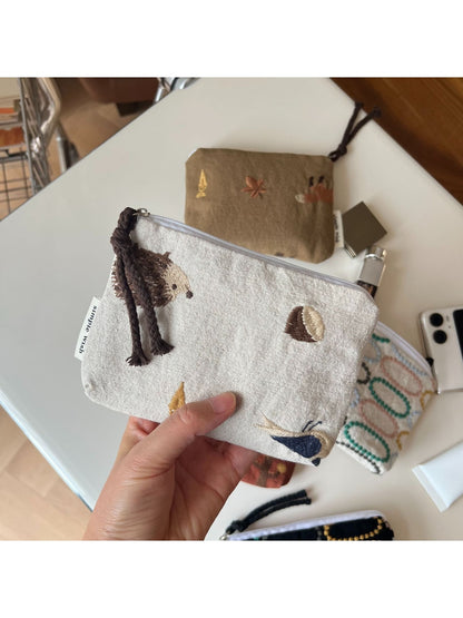 Cosbai - Retro Embroidered Rectangular Zip Pouch
