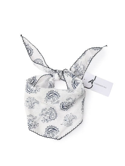 White Scarvii Paisley Print Triangle Scarf with Lace Edge