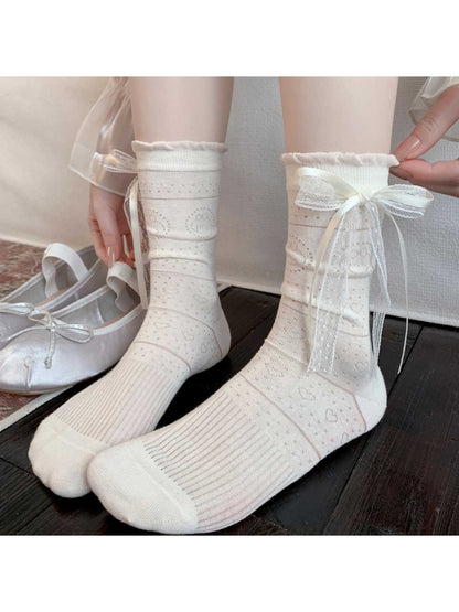 Rufia - Ribbon Bow Openwork Crew Socks