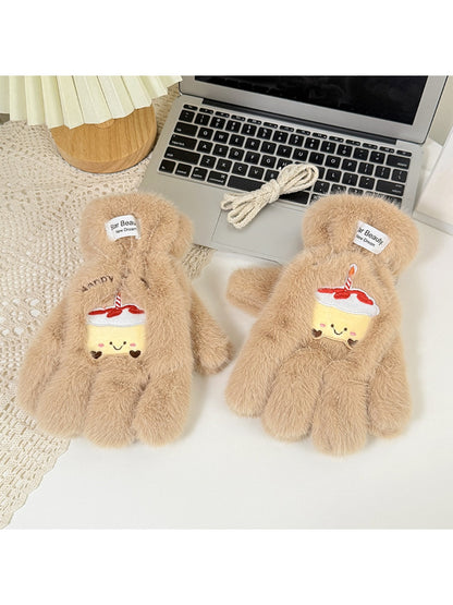 Gloving - Cute Plush Cake Motif Women's Warm Gloves