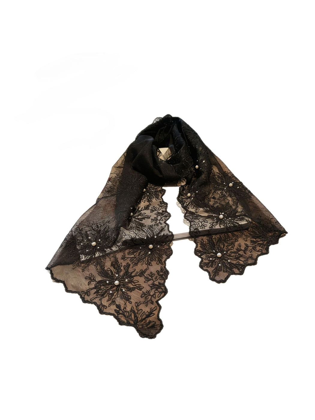 Scarvii - Floral Lace Embroidered Long Scarf