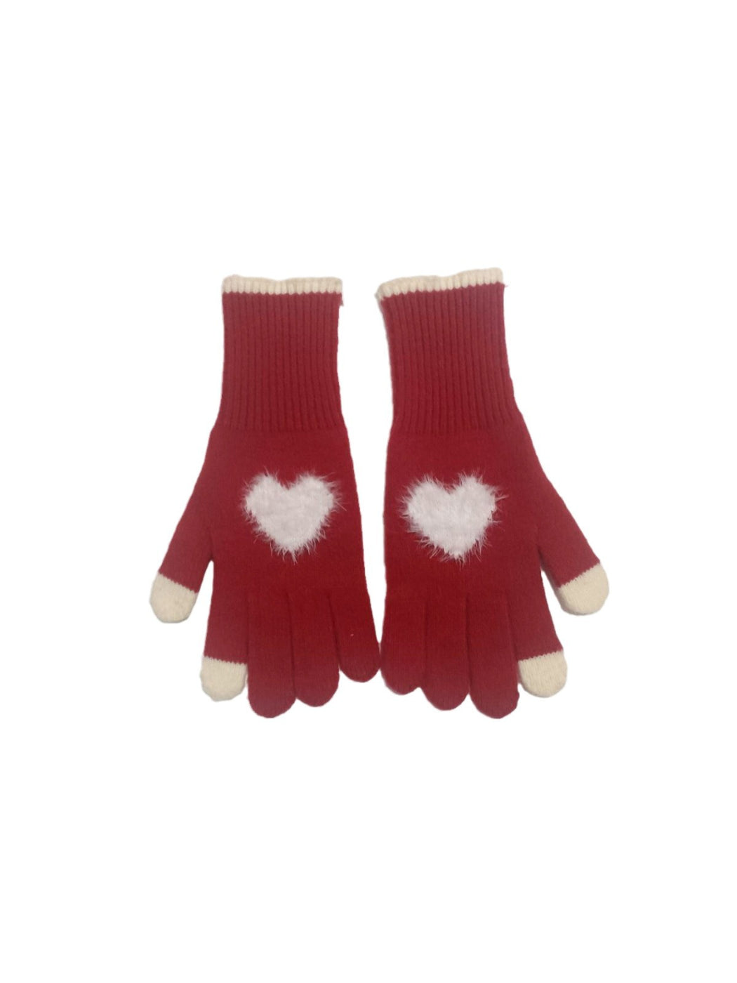 Gloving - Fuzzy Heart Knit Gloves