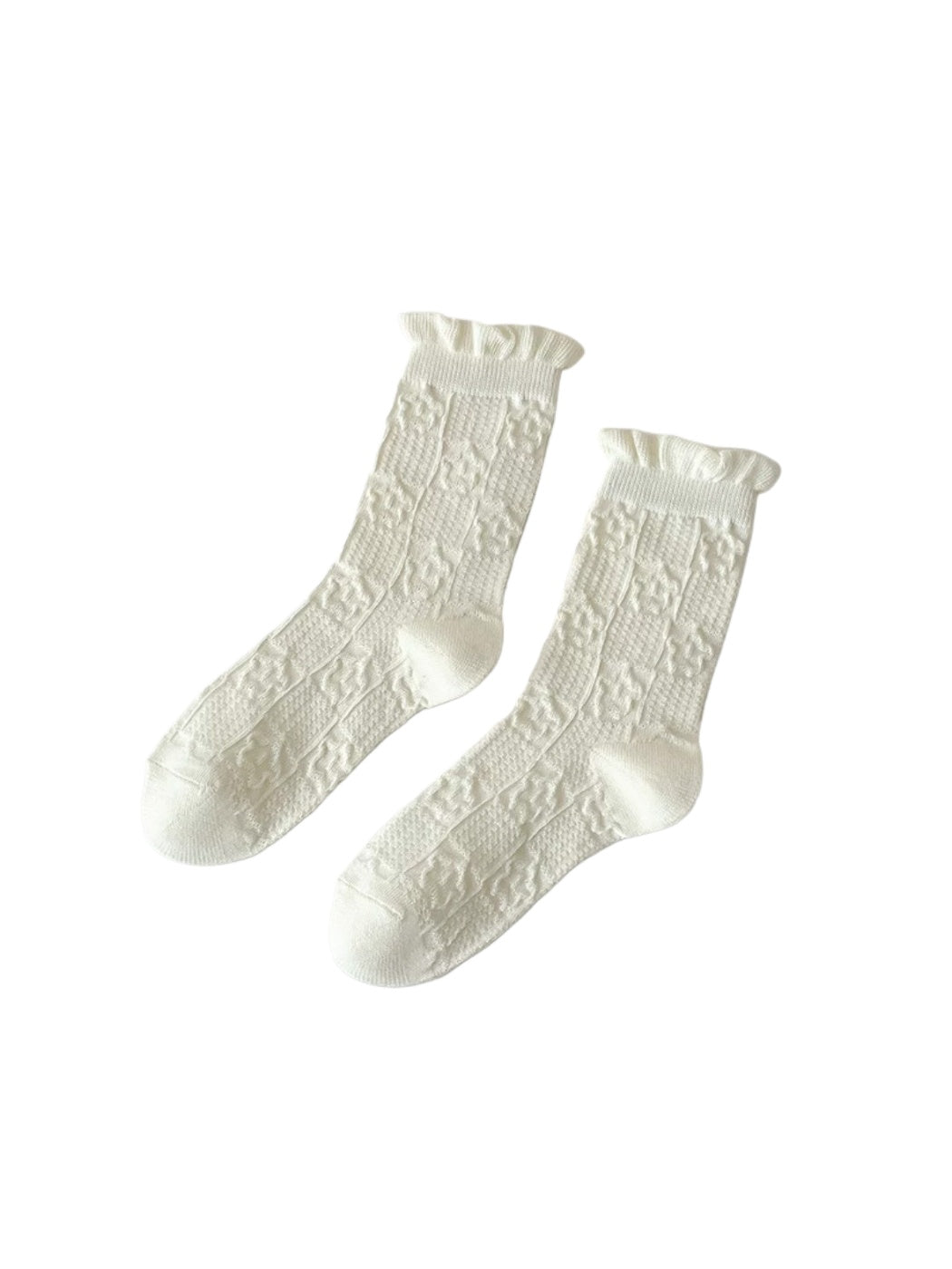 Close-up of cuff and diamond pattern on Rufia soft socks