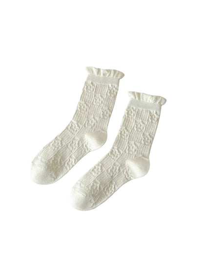 Close-up of cuff and diamond pattern on Rufia soft socks