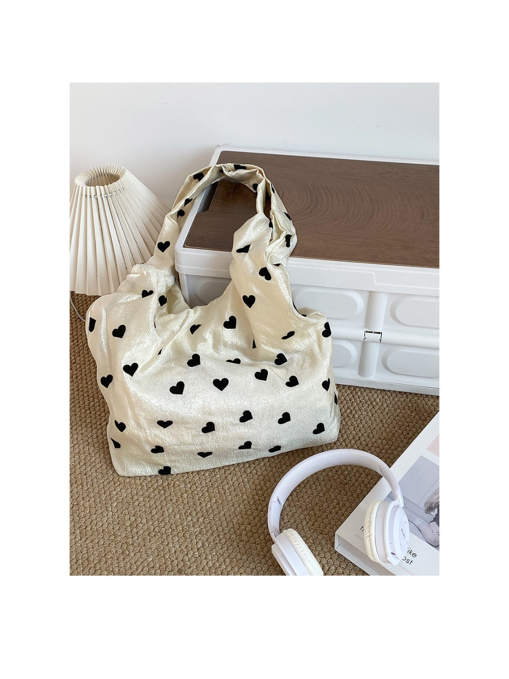 Cosbai Everyday Heart Print Tote bag folded flat for storage