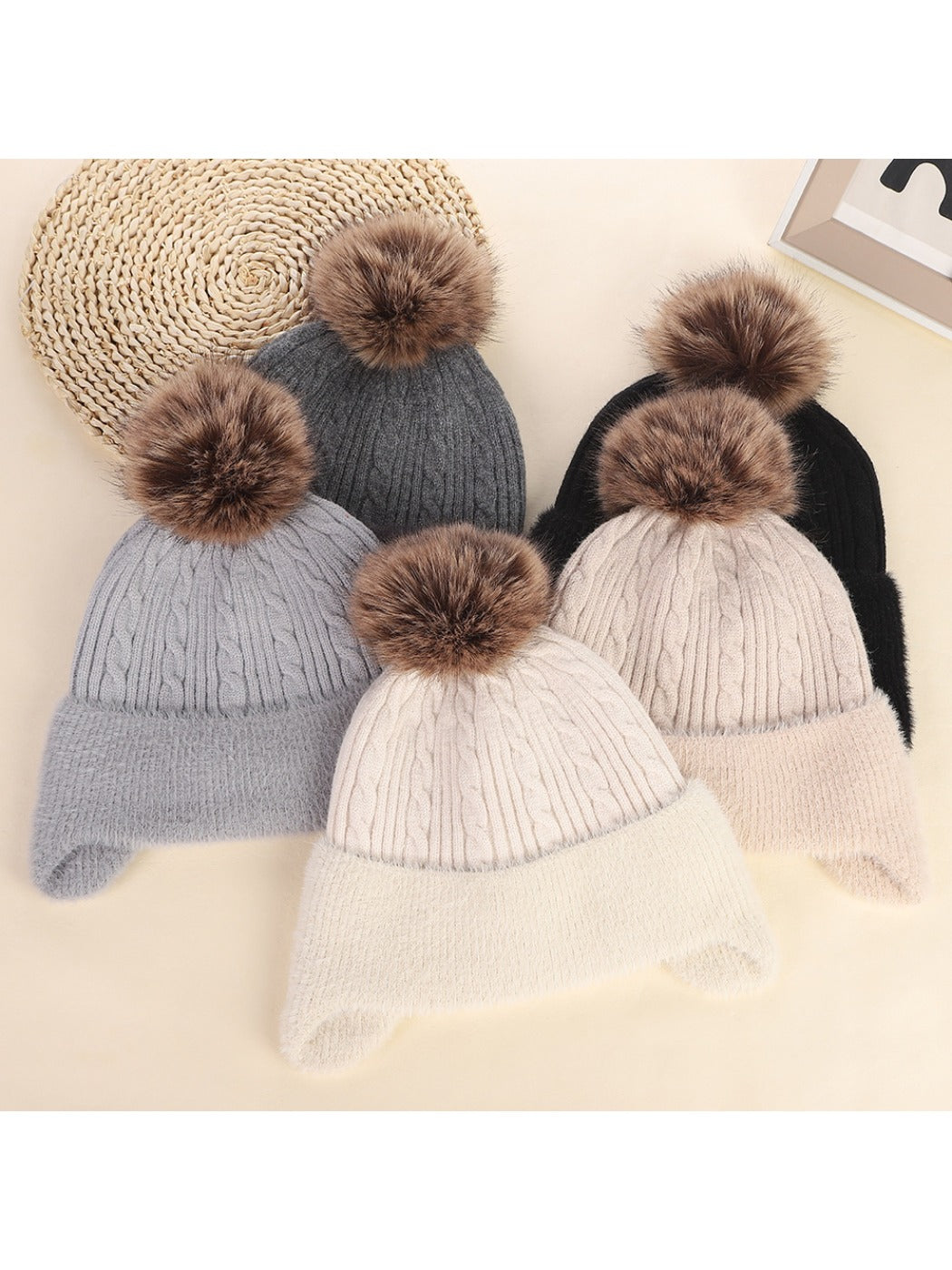 Haila - Cute Knitted Beanie with Ear Cover & Pom