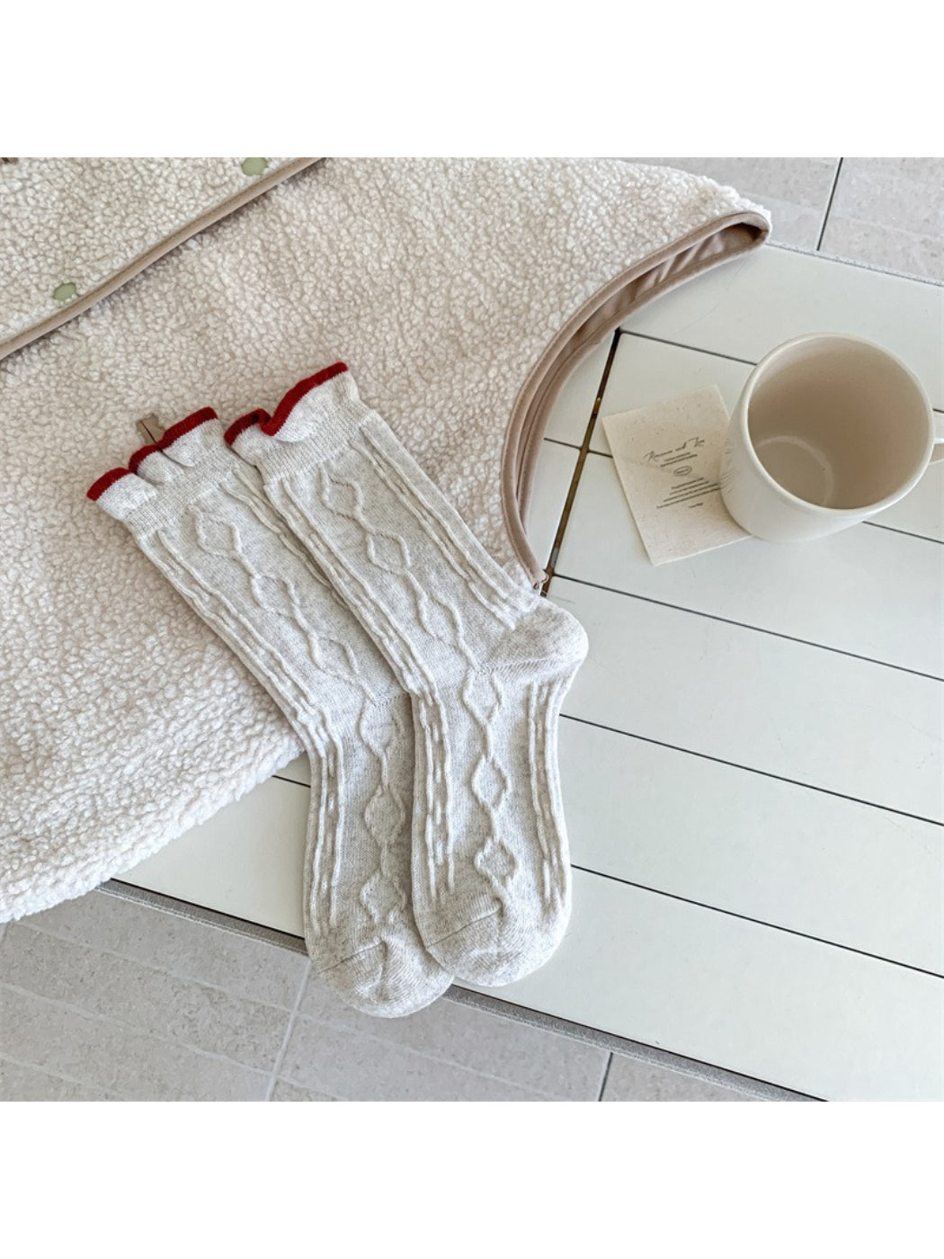 Rufia - Cable Knit Contrast Trim Casual Crew Socks product image 4