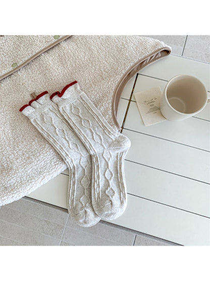 Rufia - Cable Knit Contrast Trim Casual Crew Socks product image 4