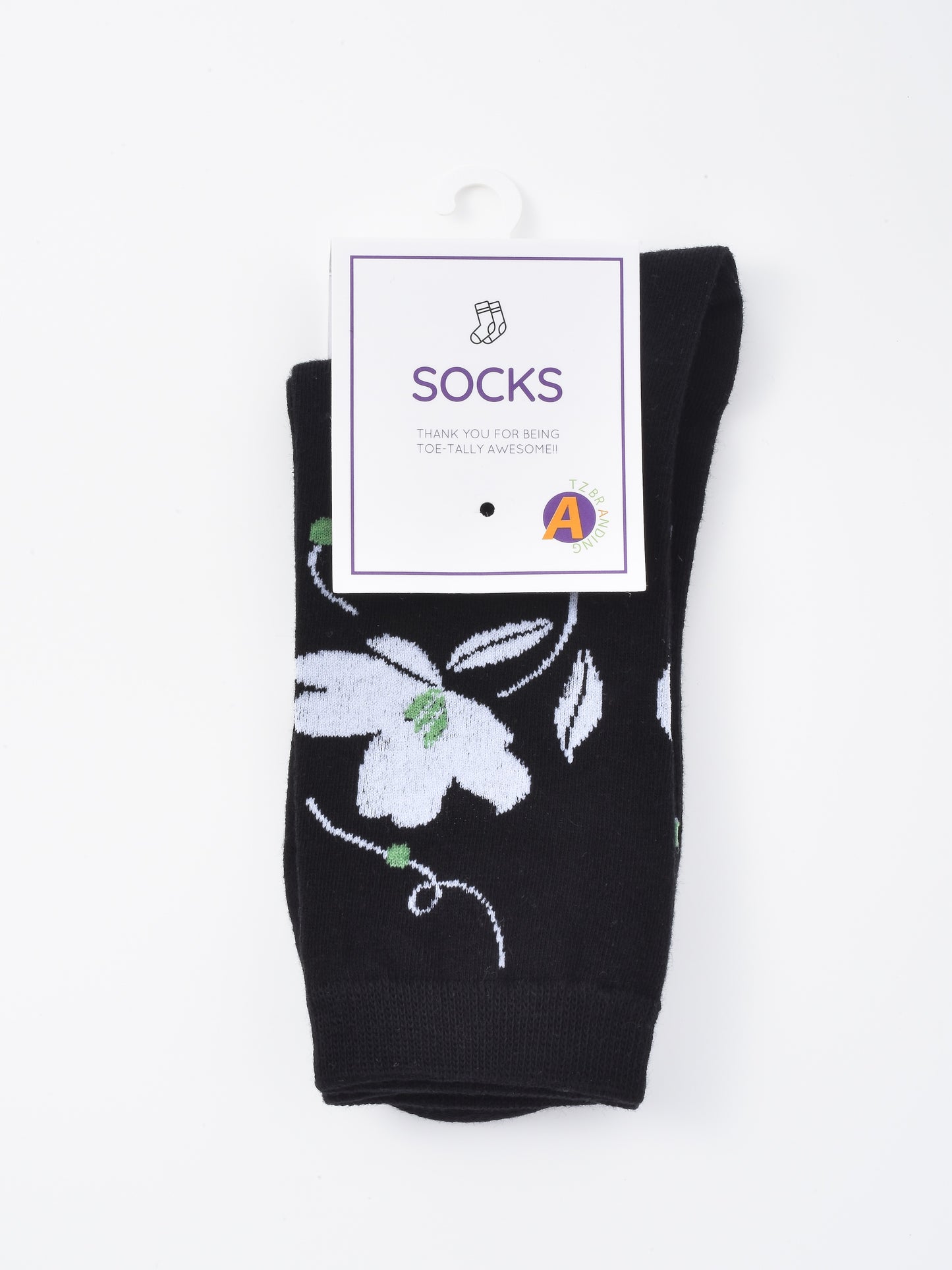 Rufia - Black and White Floral Patterned Socks