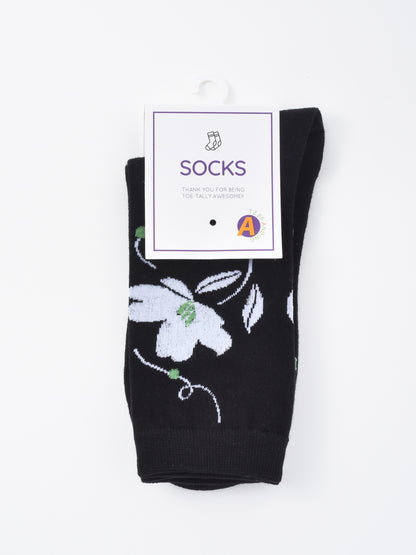 Rufia - Black and White Floral Patterned Socks
