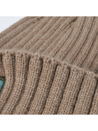 Haila - Letter Patch Ribbed Cuffed Beanie