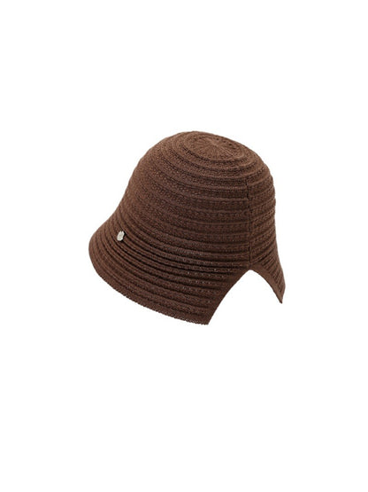 Haila modern cut edge ribbed bucket hat in beige with visible cut edge design