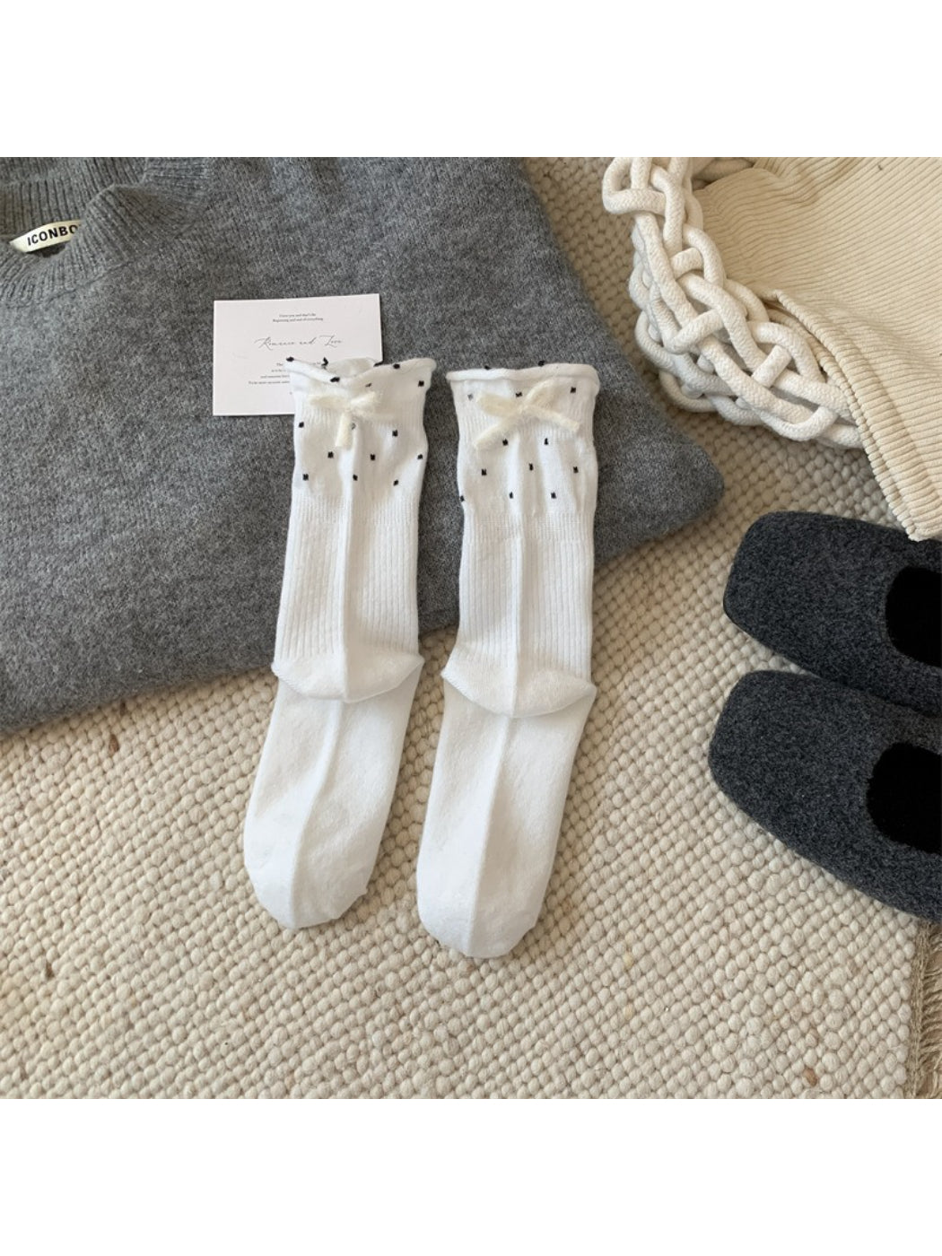 Rufia Ribbon Ruffle Dot Crew Socks product image