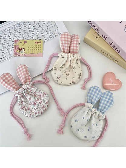 Cosbai - Floral Bunny Ears Drawstring Pouch