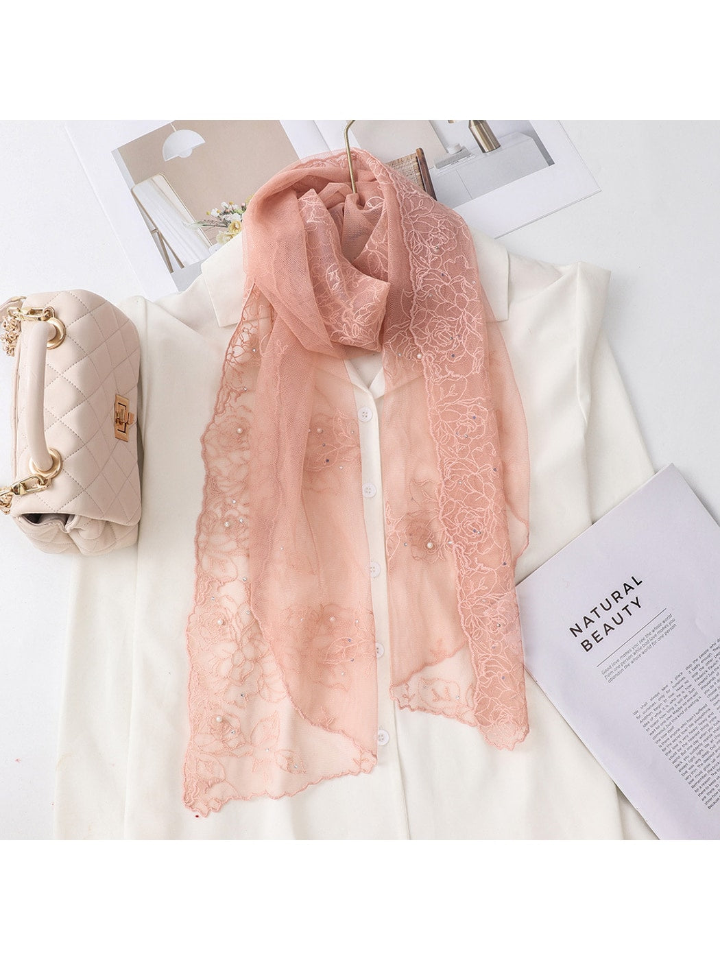Scarvii - Elegant Lace Detail Long Scarf