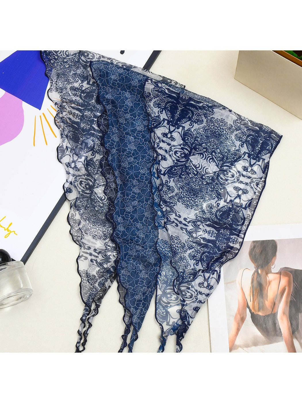 Scarvii - Muted Blue Floral Printed Triangle Bandana