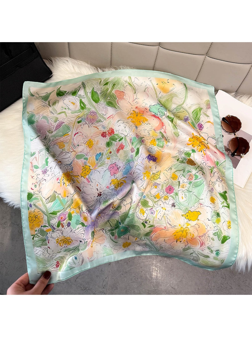 Scarvii Watercolor Floral Print Square Scarf product image