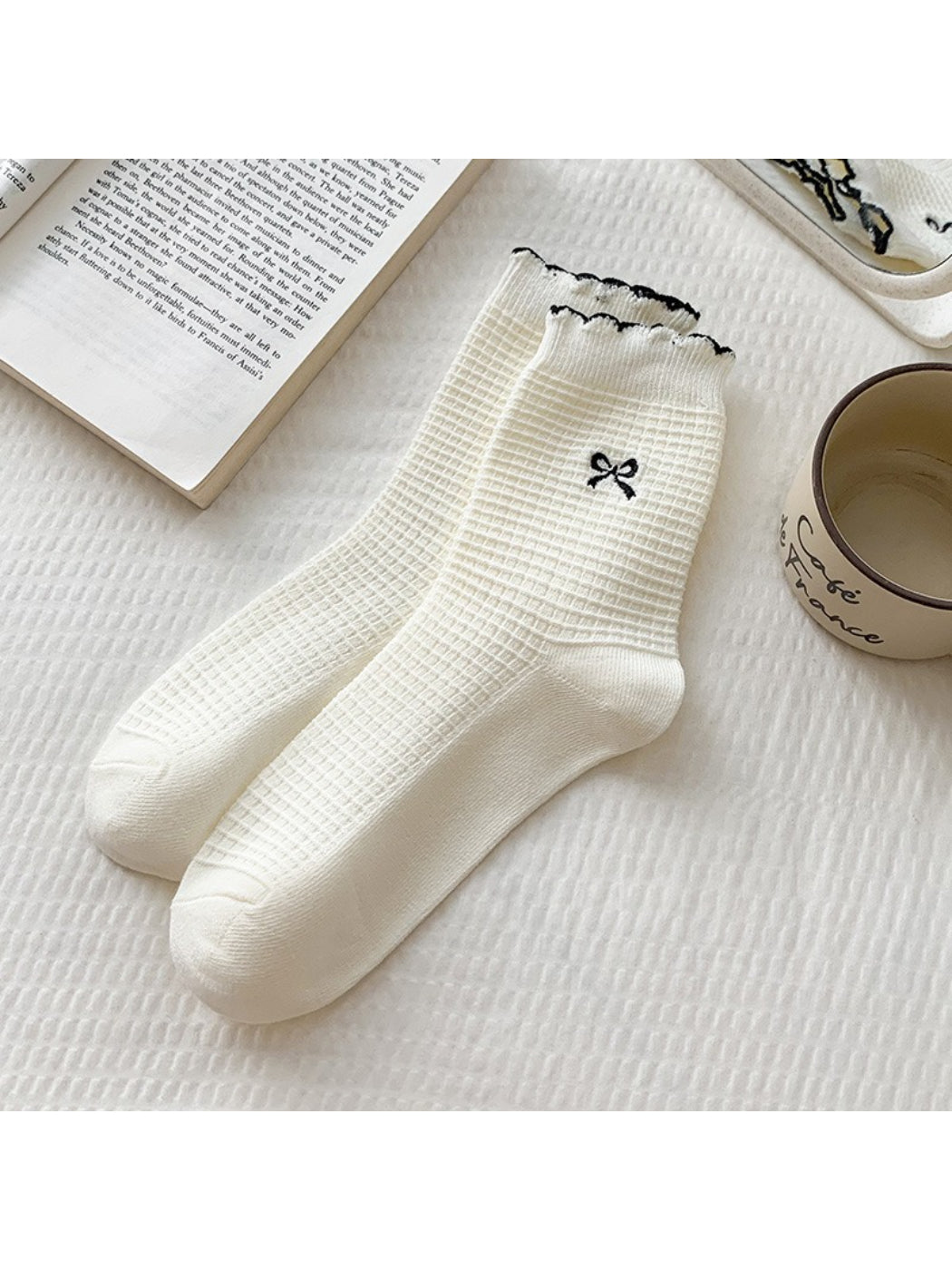 Rufia - Embroidered Bow Waffle Crew Socks product image 8