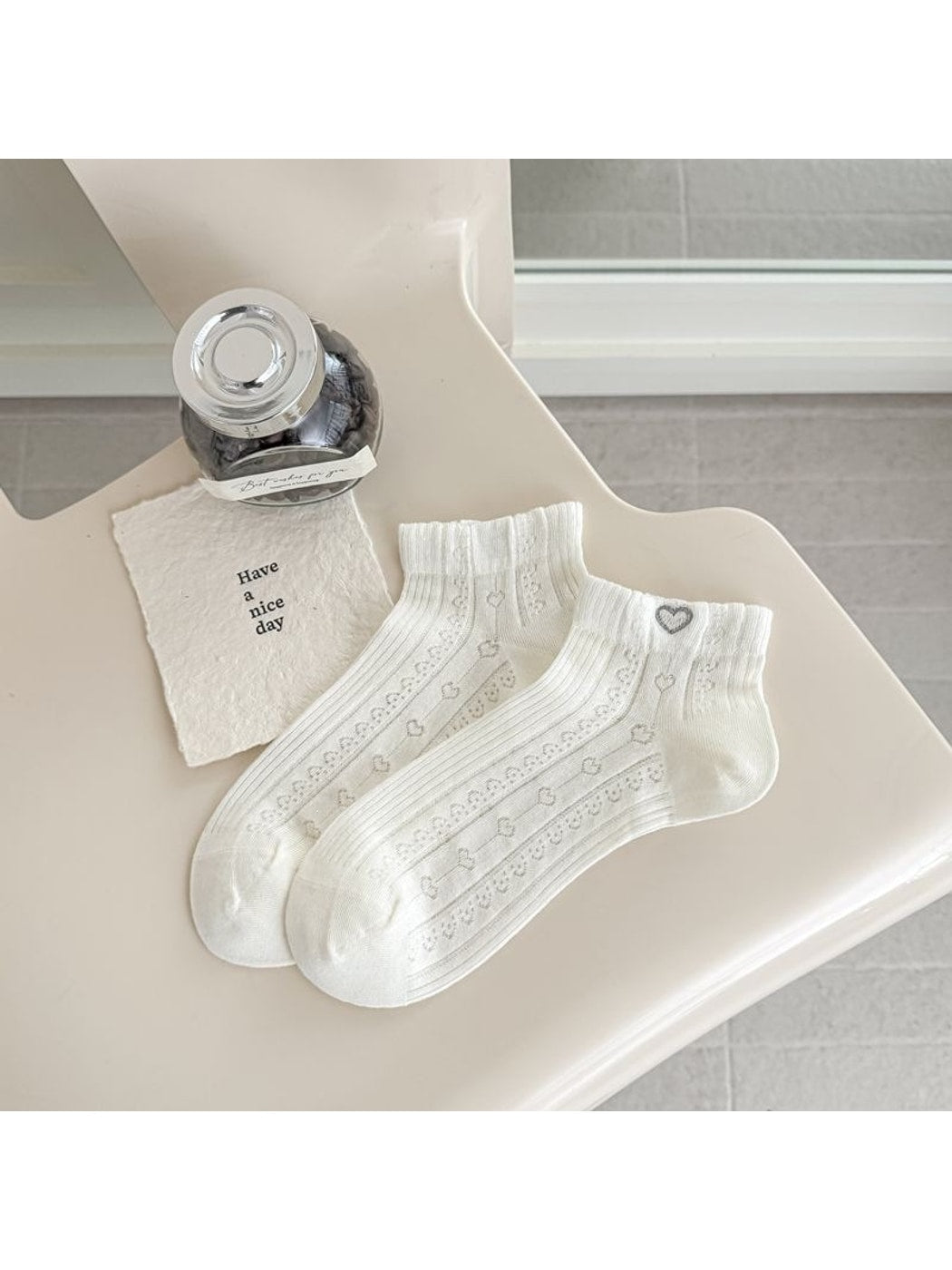 Rufia - Simple Style Heart Pattern Women's Ankle Socks