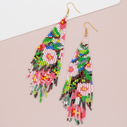 Earwish - Beaded Flag Tassel Earrings - Colorful & Boho