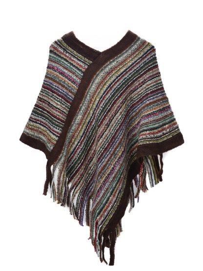 Scarvii – Striped Fringe Knit Shawl