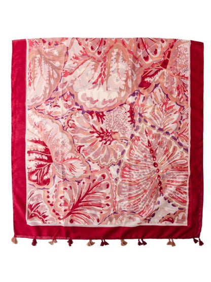 Close-up of Scarvii Coral Border Lightweight Scarf fabric highlighting coral border detail