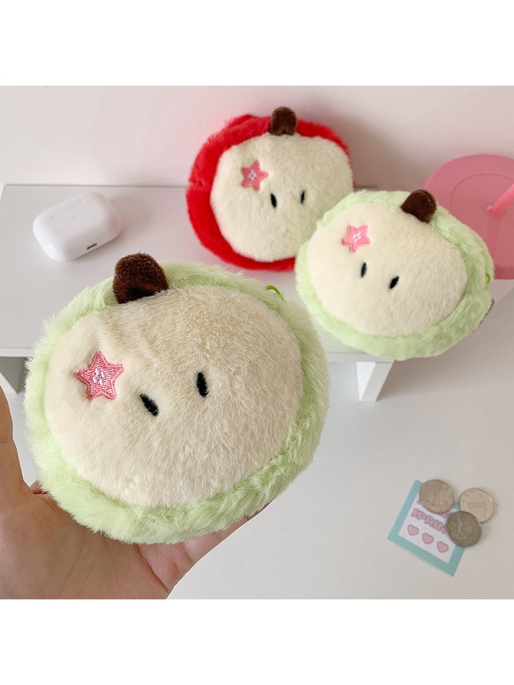 Cosbai - Cartoon Apple Plush Charm Coin Purse Bag