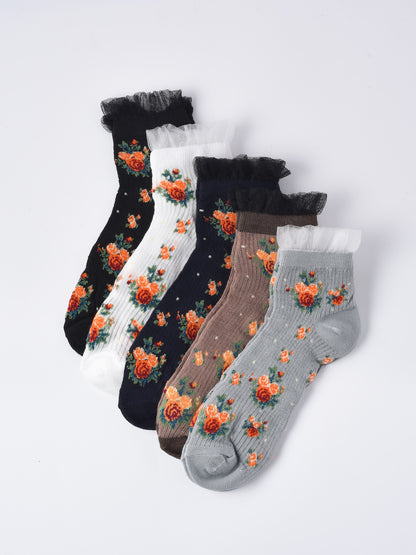 Rufia - Floral Lace Ankle Socks – 5 Colors