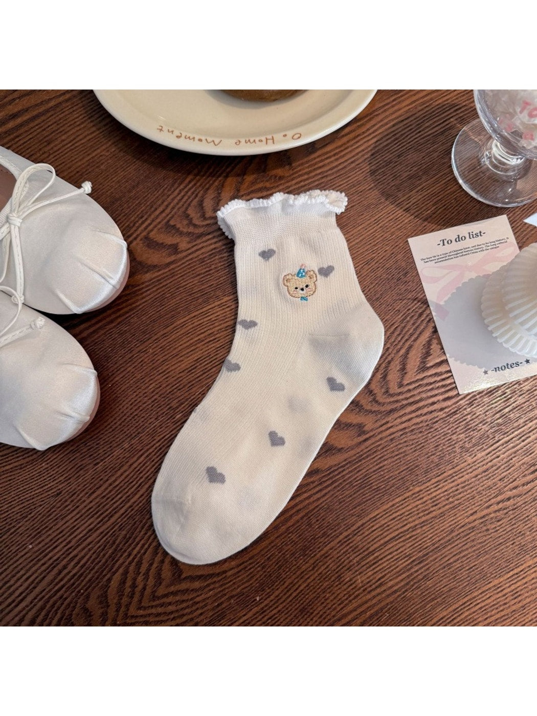 Rufia - Cute Cartoon Dog and Bear Embroidered Crew Socks