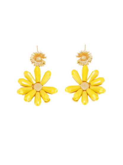 Earwish - Yellow Flower Crystal Bead Earrings