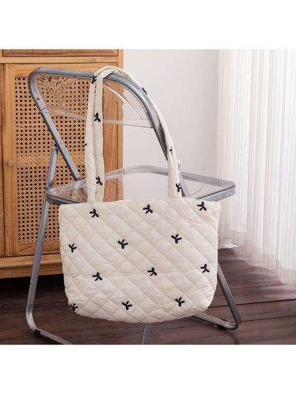 Cosbai - Bow and Floral Patterns Quilted Tote Bag