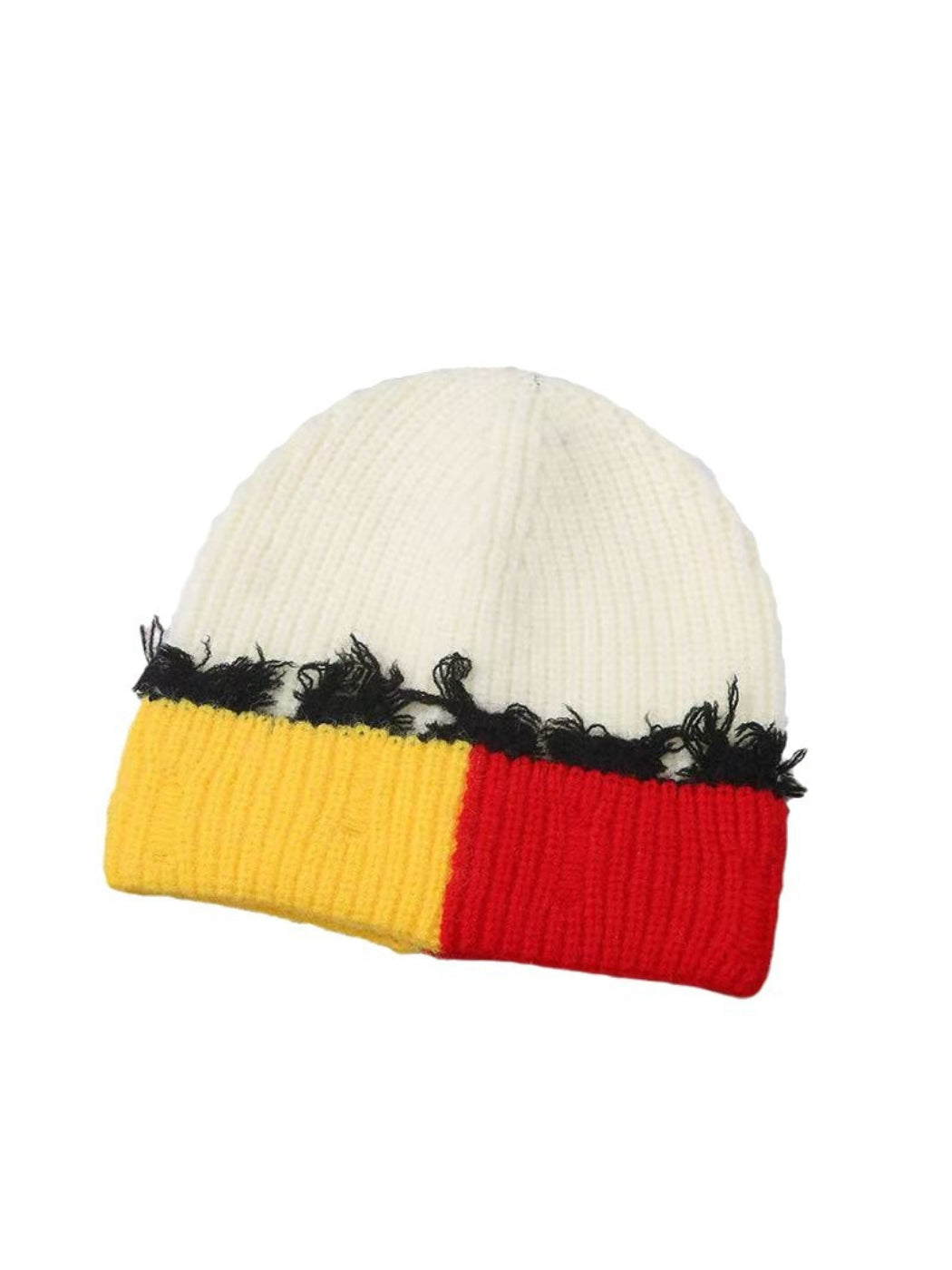Haila - Frayed Trim Ribbed Knit Cuffed Beanie
