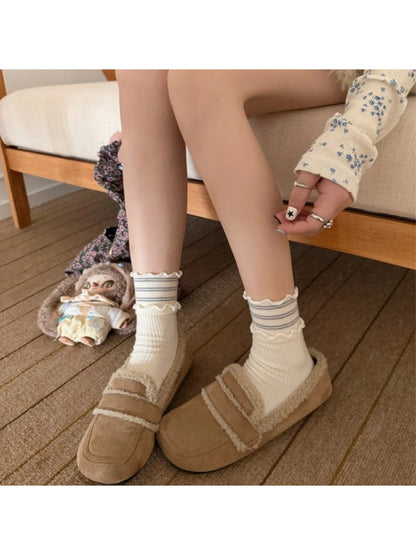 Rufia Striped Socks with Ruffle Trim